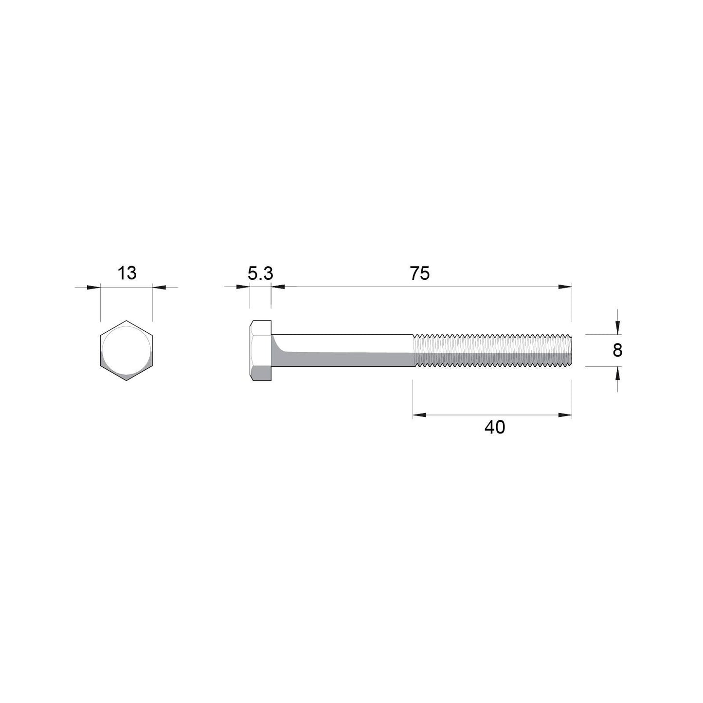 Zenith Hot Dip Galvanised Hex Head Bolts & Nuts - M8 x 75mm - 25 Pack