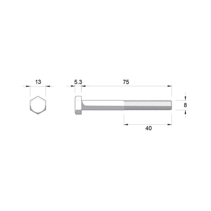 Zenith Hot Dip Galvanised Hex Head Bolts & Nuts - M8 x 75mm - 25 Pack
