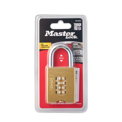 Master Lock 50mm Brass Resettable Combination Padlock - Weather Resistant