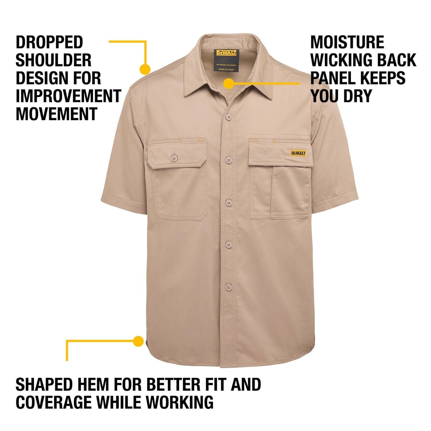 Dewalt Khaki Basalt Short Sleeve Button Up Shirt - XXL