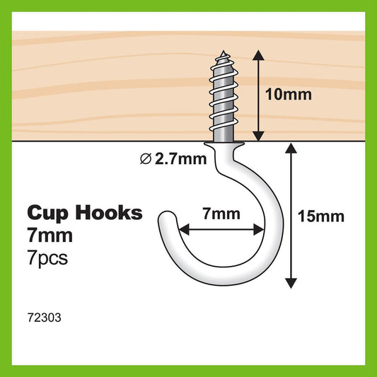 Everhang Cup Hooks - 7mm - PVC - Easy to Install - 7 Pack