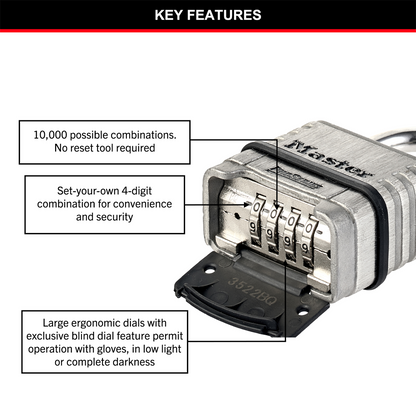 Master Lock Combination Padlock - 57mm - Stainless Steel - Resettable