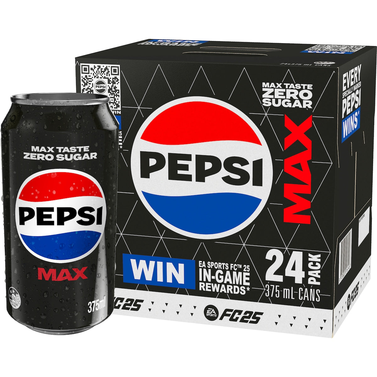 Pepsi Max No Sugar Cola Soft Drink Cans Multipack 375mL x 24 pack