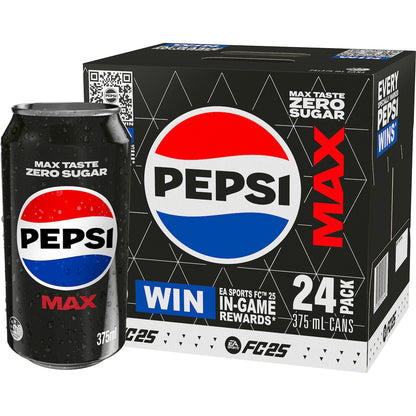 Pepsi Max No Sugar Cola Soft Drink Cans Multipack 375mL x 24 pack