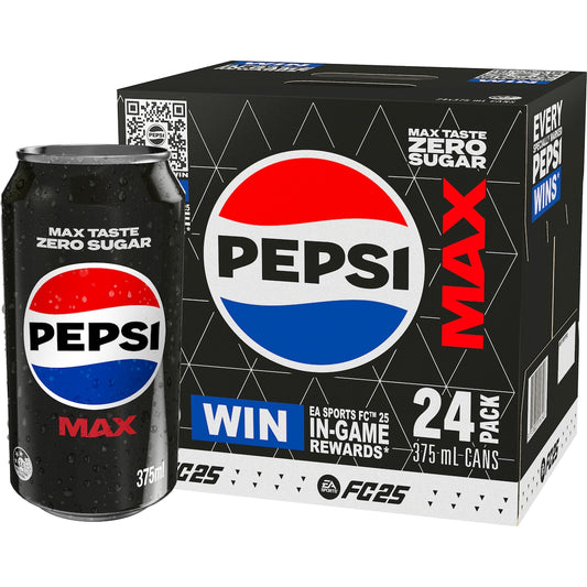 Pepsi Max No Sugar Cola Soft Drink Cans Multipack 375mL x 24 pack