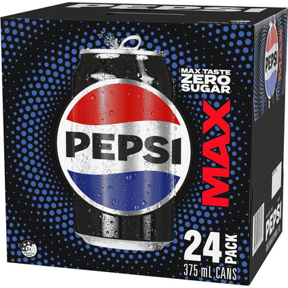 Pepsi Max No Sugar Soft Drink Cans 375ml X 24 Pack