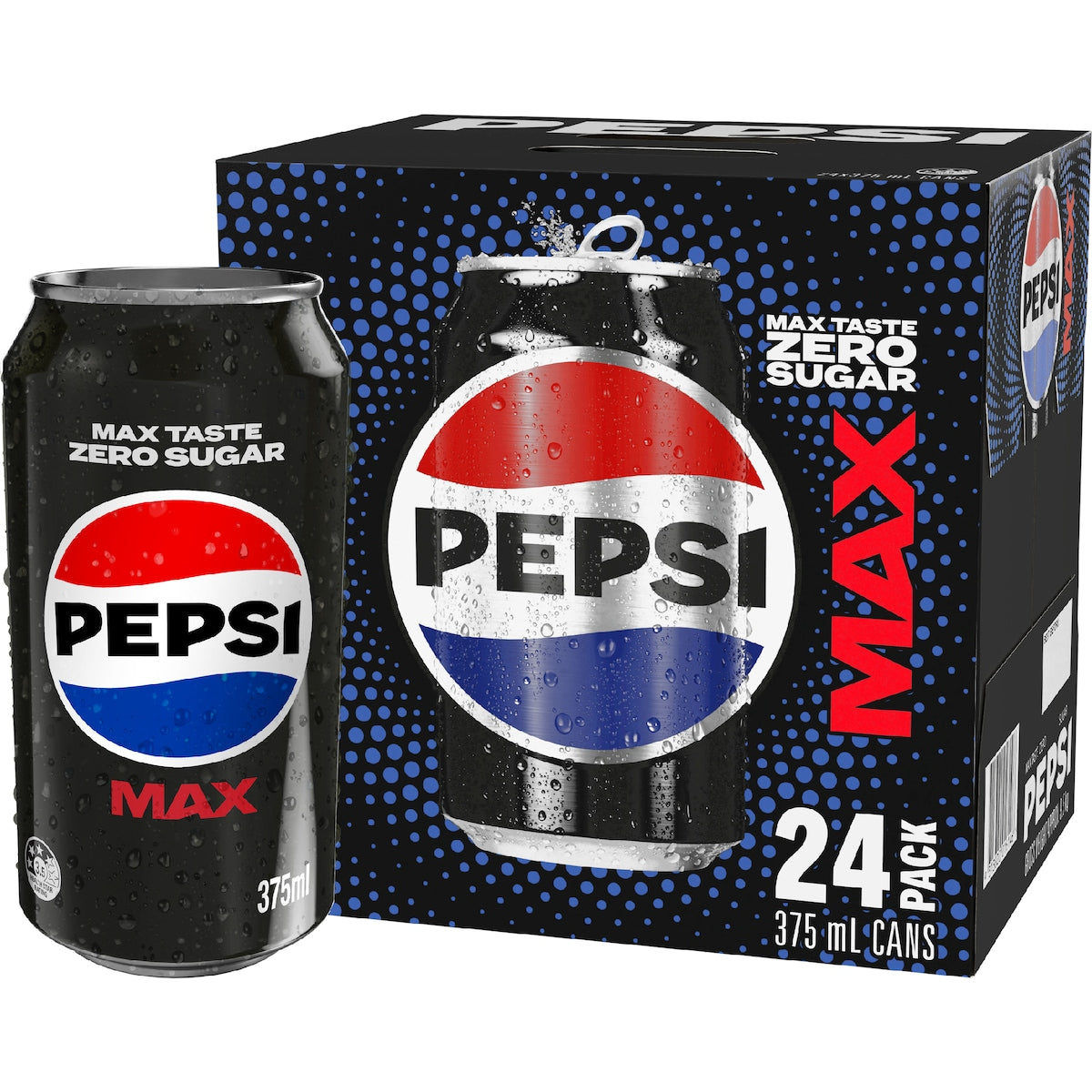 Pepsi Max No Sugar Soft Drink Cans 375ml X 24 Pack