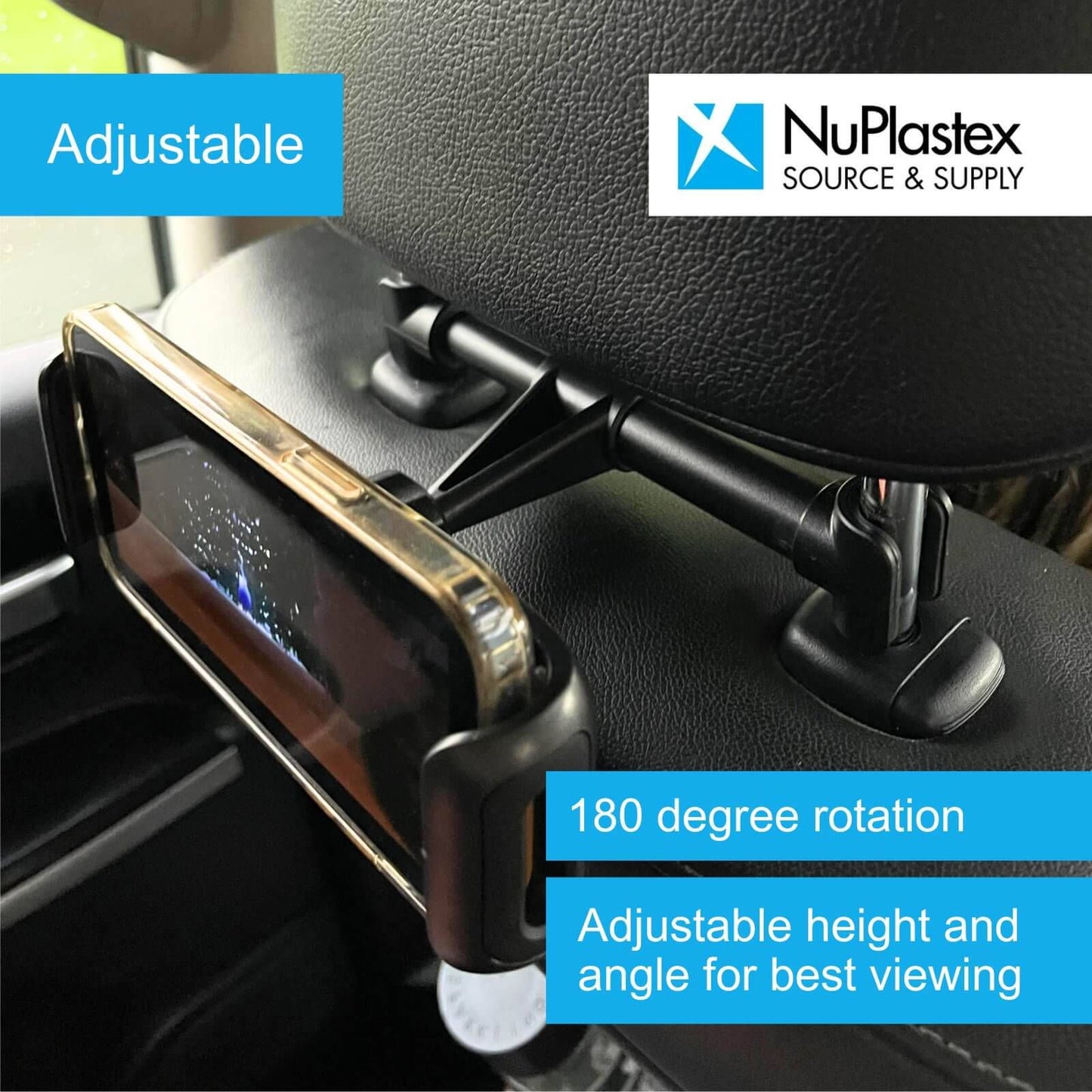 Nuplastex Tablet Mount Holder - Car Headrest - Black