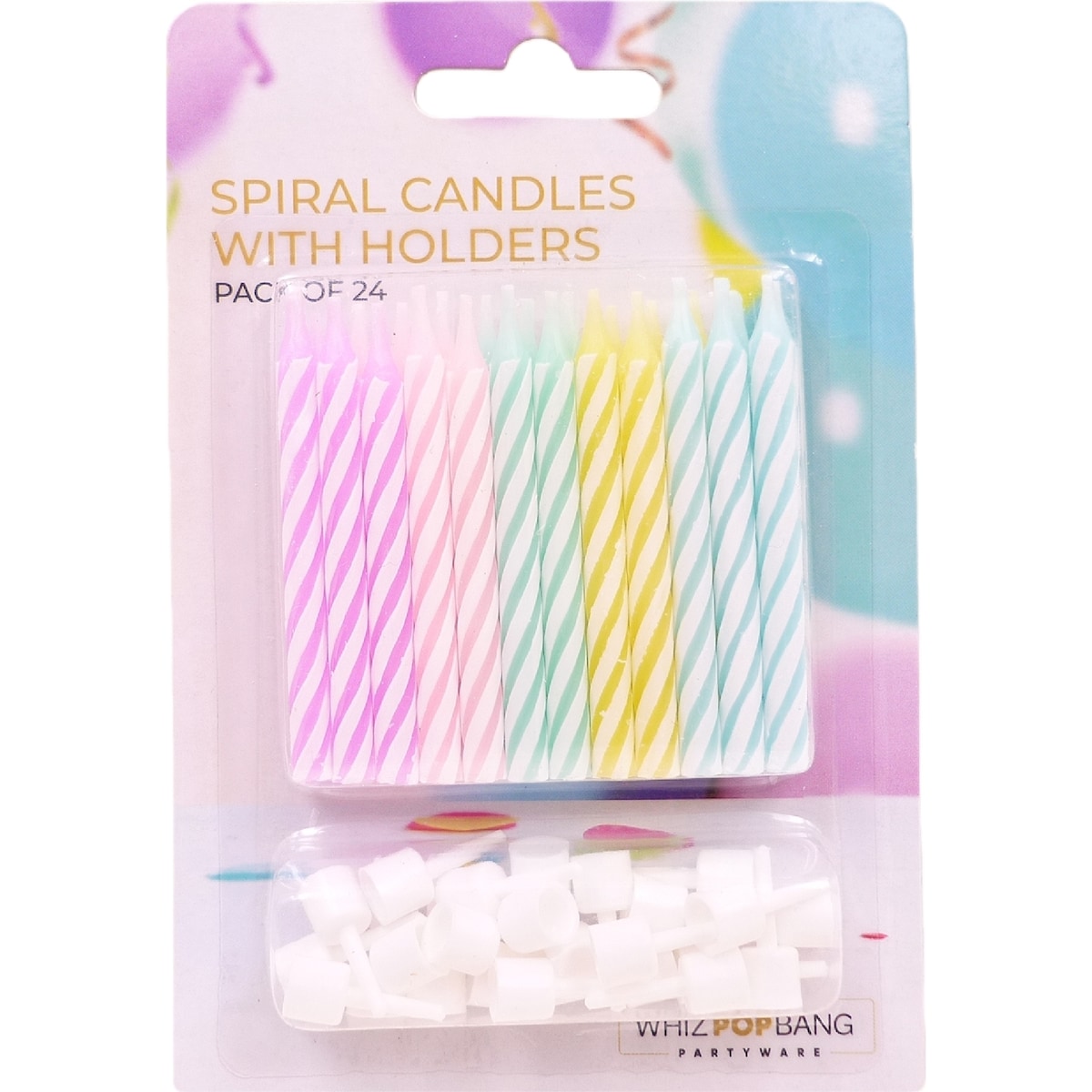 Whiz Pop Bang Spiral Candles With Holder 24 Pack