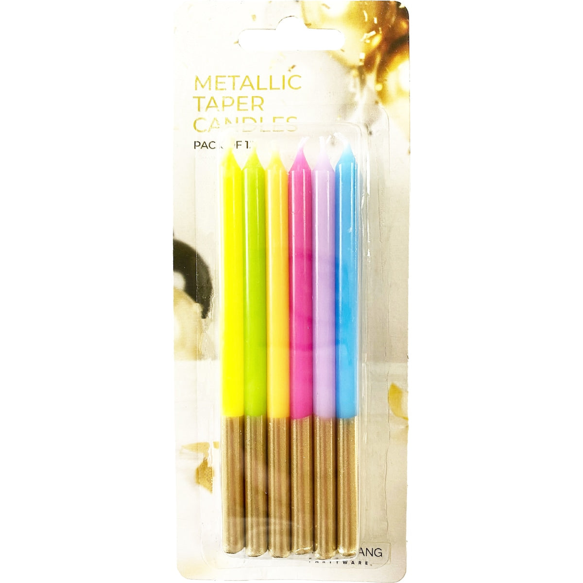 Whiz Pop Bang Metallic Taper Candles Assorted 12 Pack