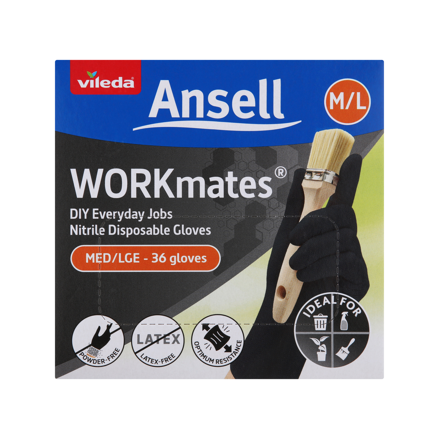 Vileda Ansell Workmates Nitrile Disposable Gloves Medium Large - 36 Pack