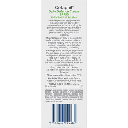 Cetaphil Daily Defence Cream Spf50 Facial Moisturiser 50g