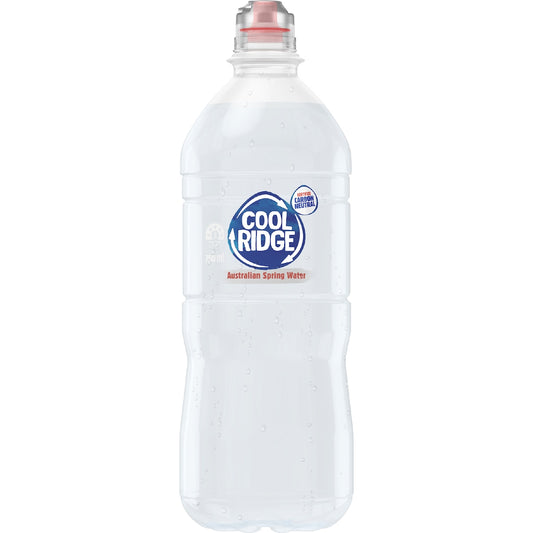 Cool Ridge Still Spring Water Bottle With Cap Australian 100% Recycled 750ml