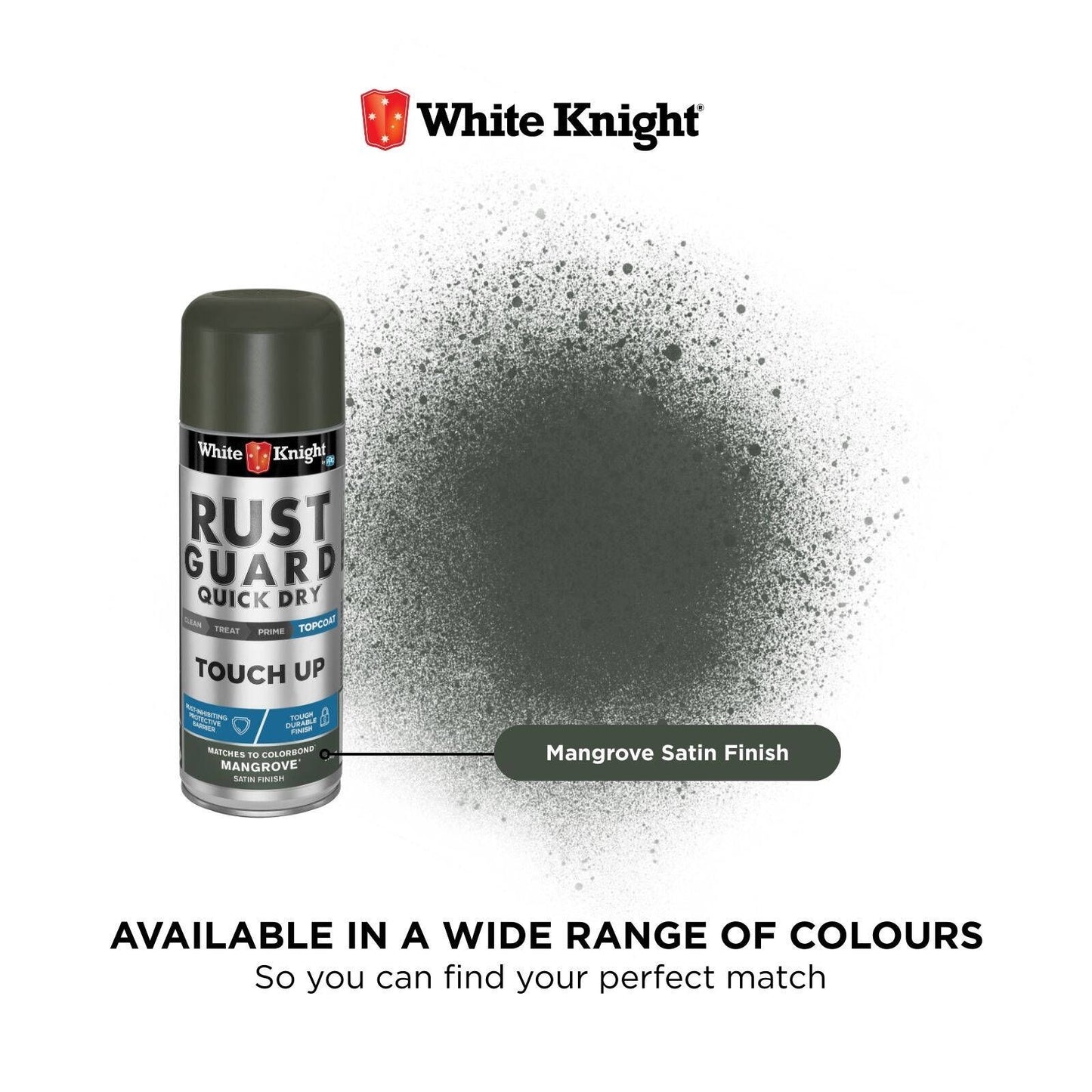 White Knight Rust Guard Mangrove Satin Touch Up Spray Paint - 300g