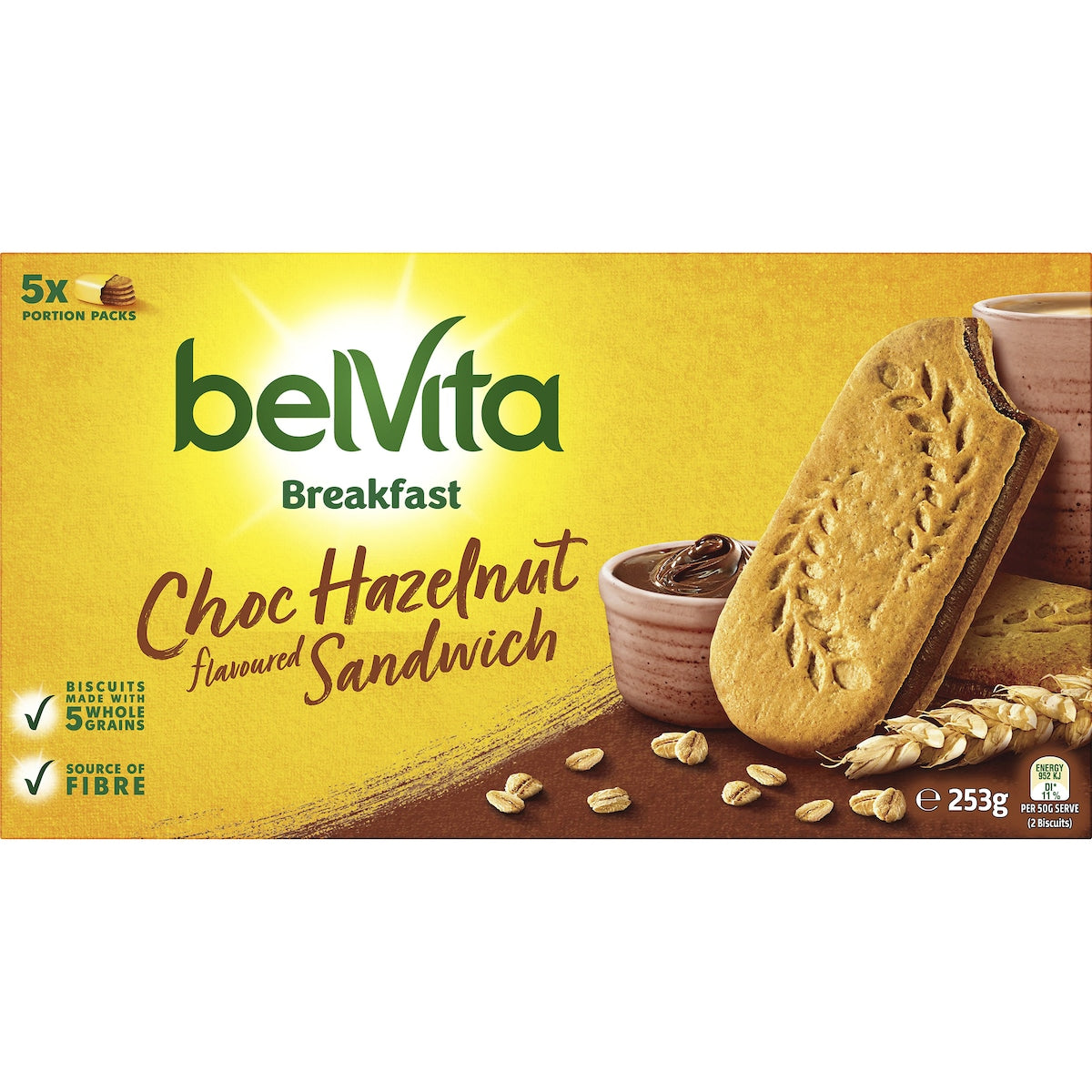Belvita Choc Hazelnut Sandwich Breakfast Biscuits 253g 5 Pack