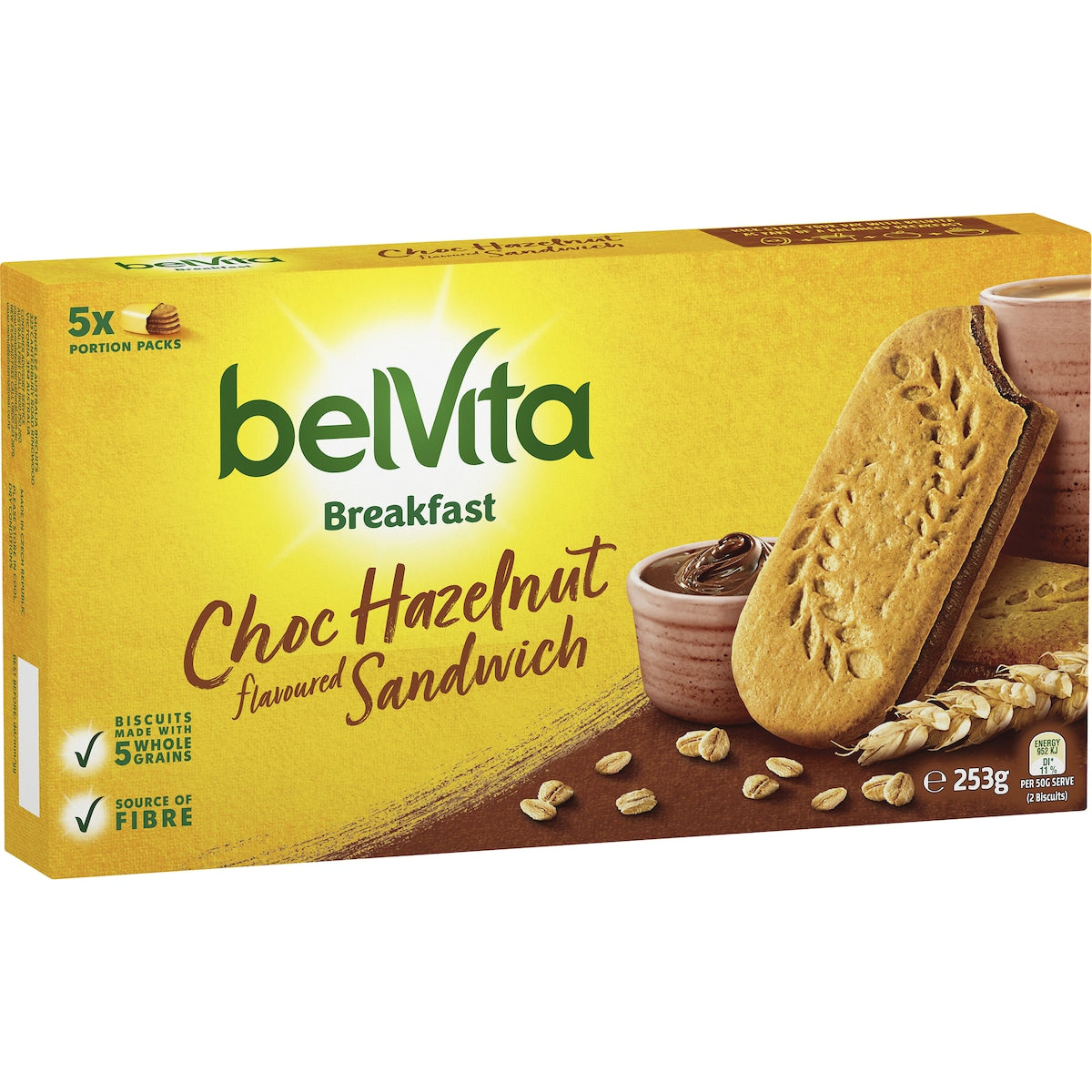 Belvita Choc Hazelnut Sandwich Breakfast Biscuits 253g 5 Pack