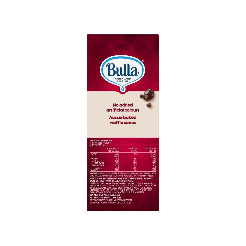 Bulla Creamy Classic Vanilla Choc Fudge Cone 4 Pack - 520mL