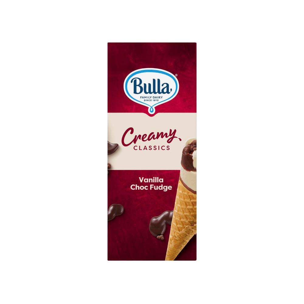 Bulla Creamy Classic Vanilla Choc Fudge Cone 4 Pack - 520mL