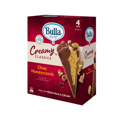 Bulla Creamy Classics Choc Honeycomb Cone 4 Pack - 520mL