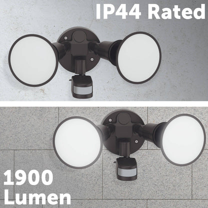 Arlec Twin Head Floodlight with Sensor - 2 x 10W - 1900 Lumens - Black