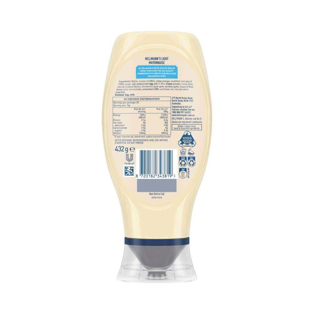 Hellmann's Squeeze Light Mayonnaise - 432g