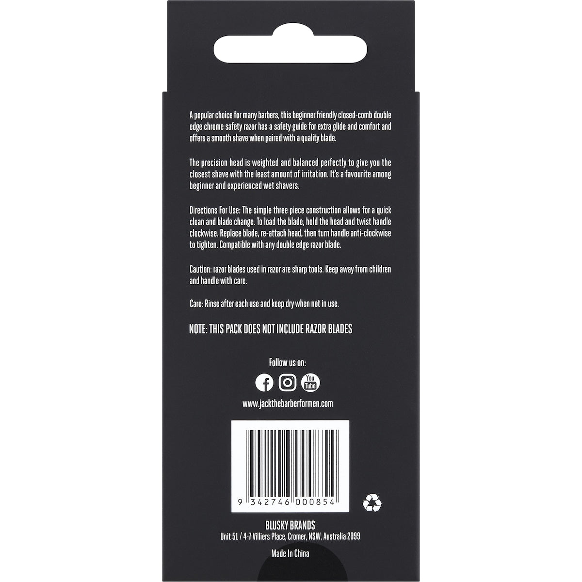 Jack The Barber Double Edge Mens Chrome Safety Razor Each