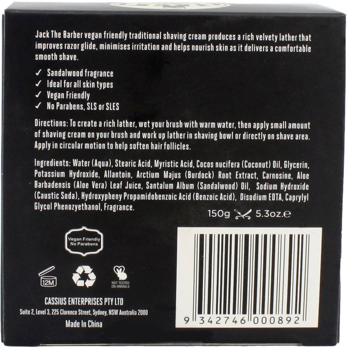Jack The Barber Shaving Cream 150g