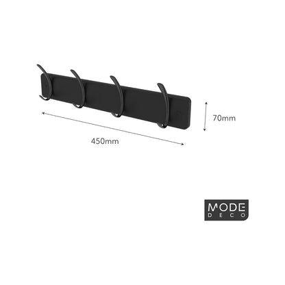 Mode Hat And Coat Rack - 4 Black Hooks - Durable Black Board - Functional