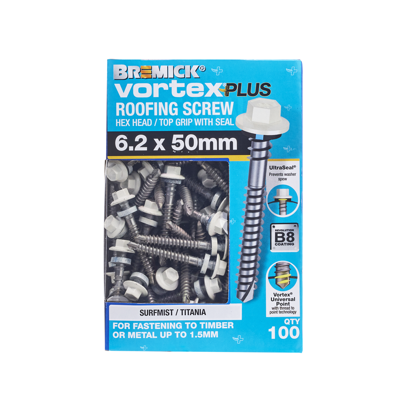 Bremick Vortex Plus Roofing Screw - 6.2 x 50mm - 100 Pack