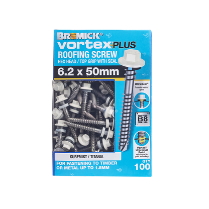 Bremick Vortex Plus Roofing Screw - 6.2 x 50mm - 100 Pack