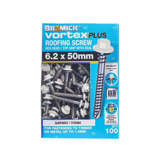 Bremick Vortex Plus Roofing Screw - 6.2 x 50mm - 100 Pack