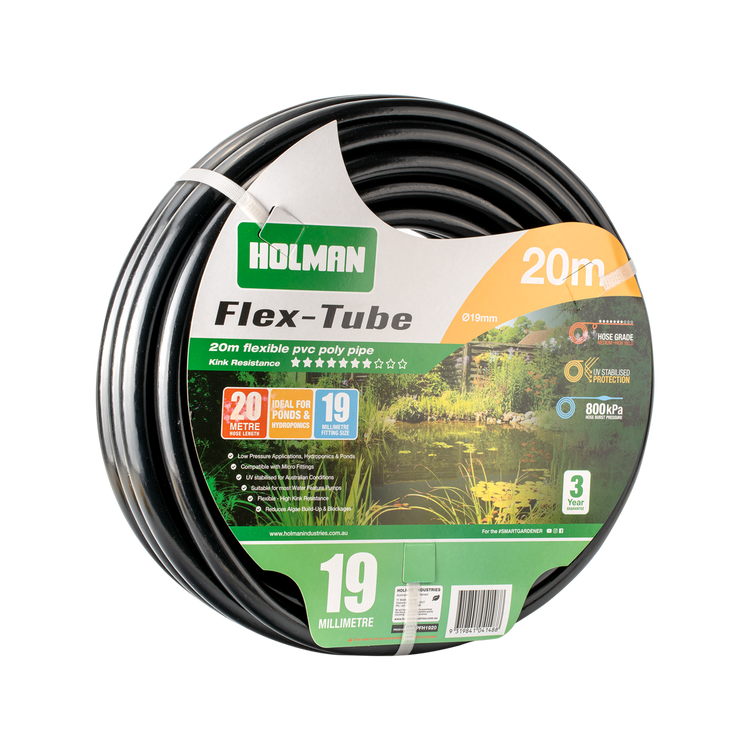Holman 19mm Flex Tube 20m PVC Reduces Algae Build-Up Black