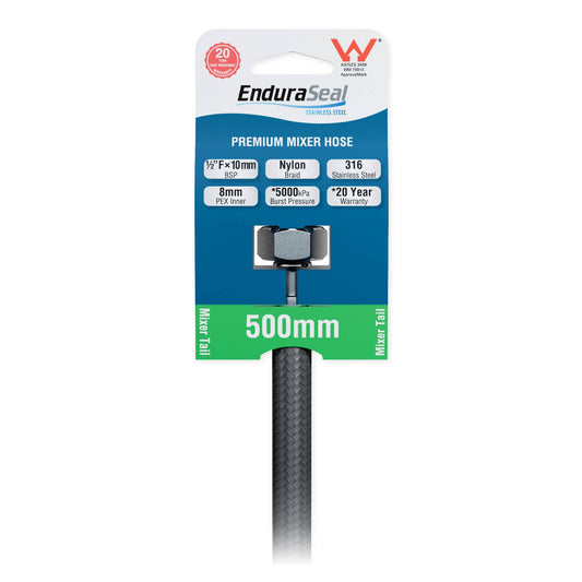 Enduraseal Silver Braided Water Mixer Hose 500mm