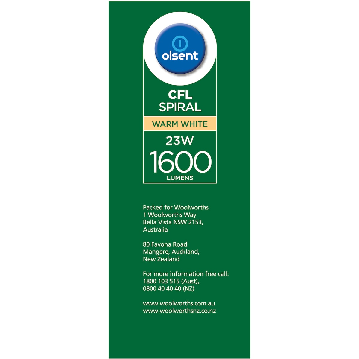 Olsent Cfl Spiral Bc 23w 1600lm Ww 23 Watt 2 Pack