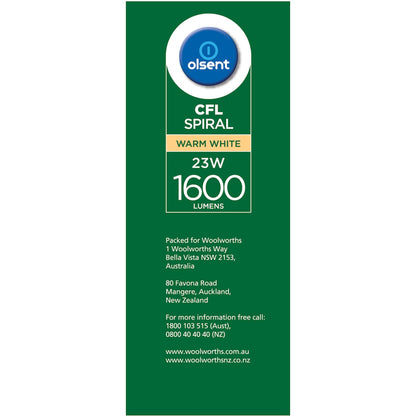 Olsent Cfl Spiral Bc 23w 1600lm Ww 23 Watt 2 Pack
