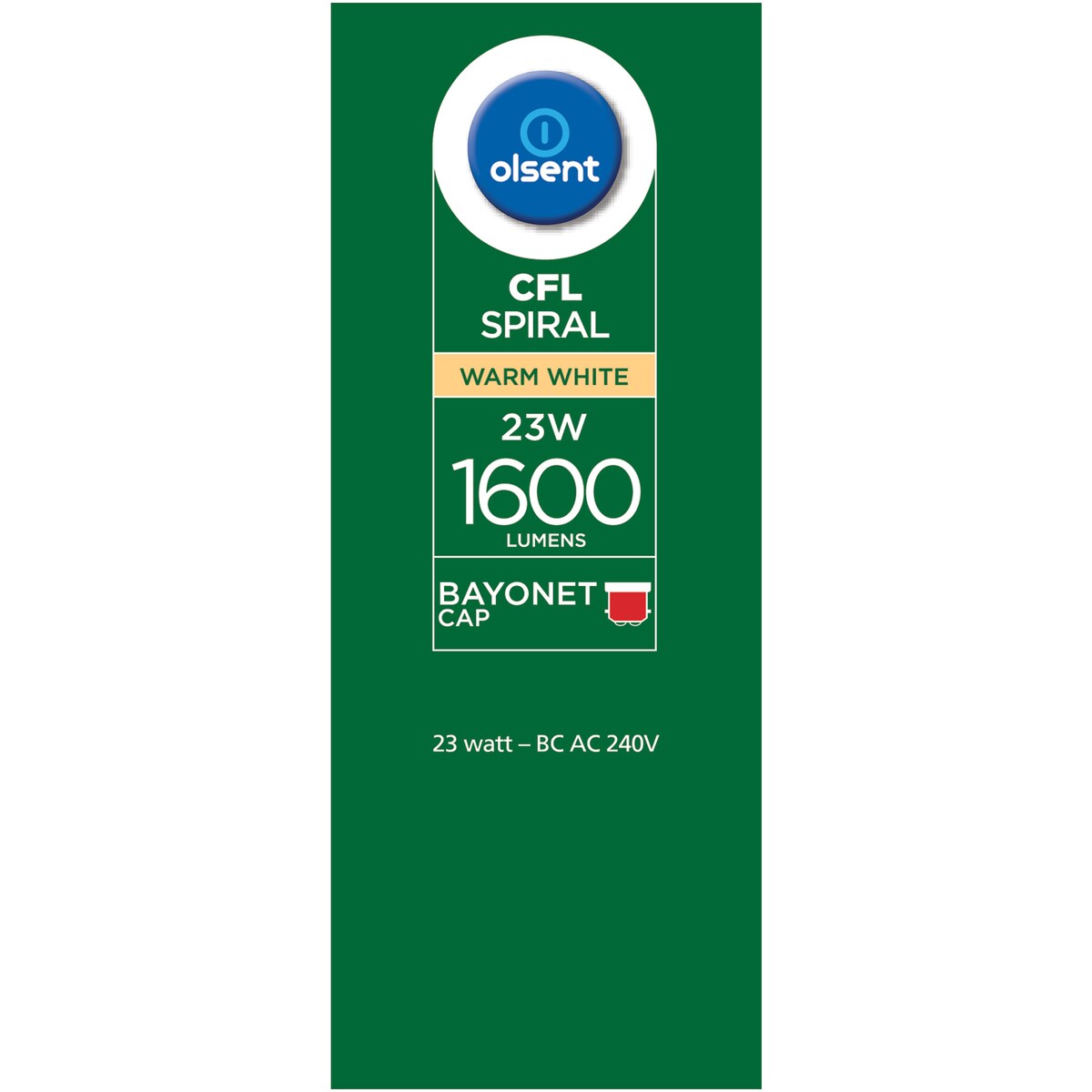 Olsent Cfl Spiral Bc 23w 1600lm Ww 23 Watt 2 Pack