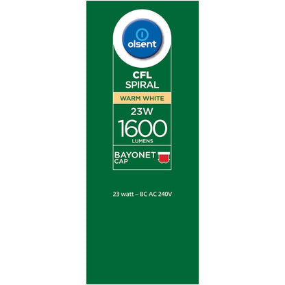 Olsent Cfl Spiral Bc 23w 1600lm Ww 23 Watt 2 Pack