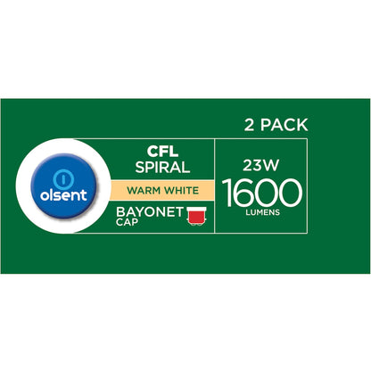 Olsent Cfl Spiral Bc 23w 1600lm Ww 23 Watt 2 Pack