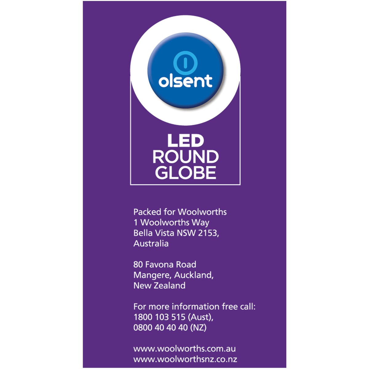 Olsent Led Round Bc 5.5w 500lm Ww Round Globe 5.5 Watt 2 Pack