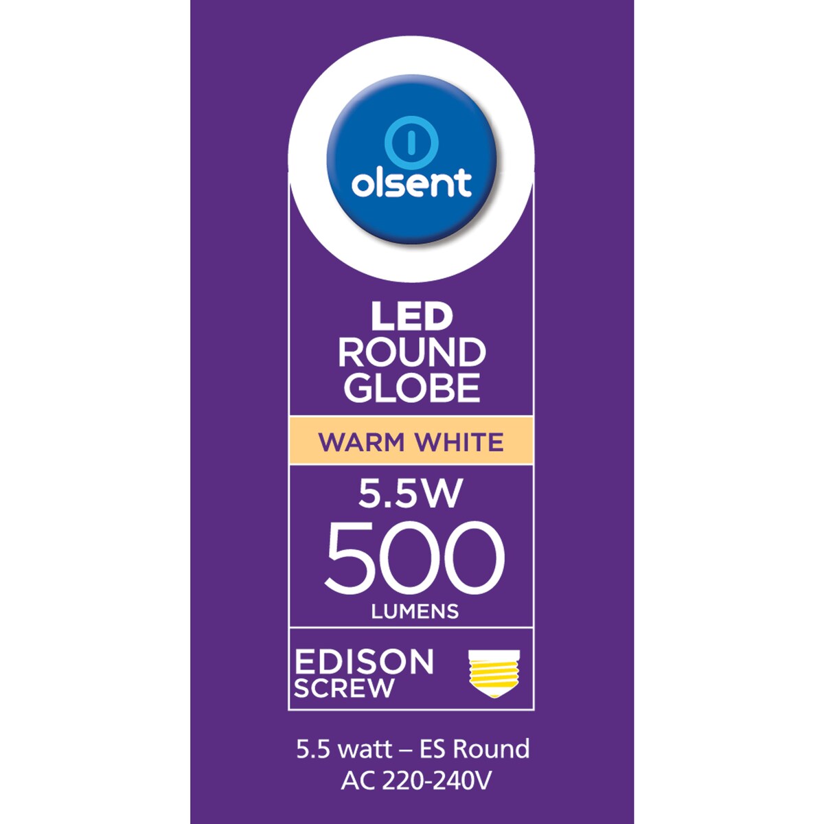 Olsent Led Round Es 5.5W 500Lm Ww Round Globe 5.5 Watt 2 pack