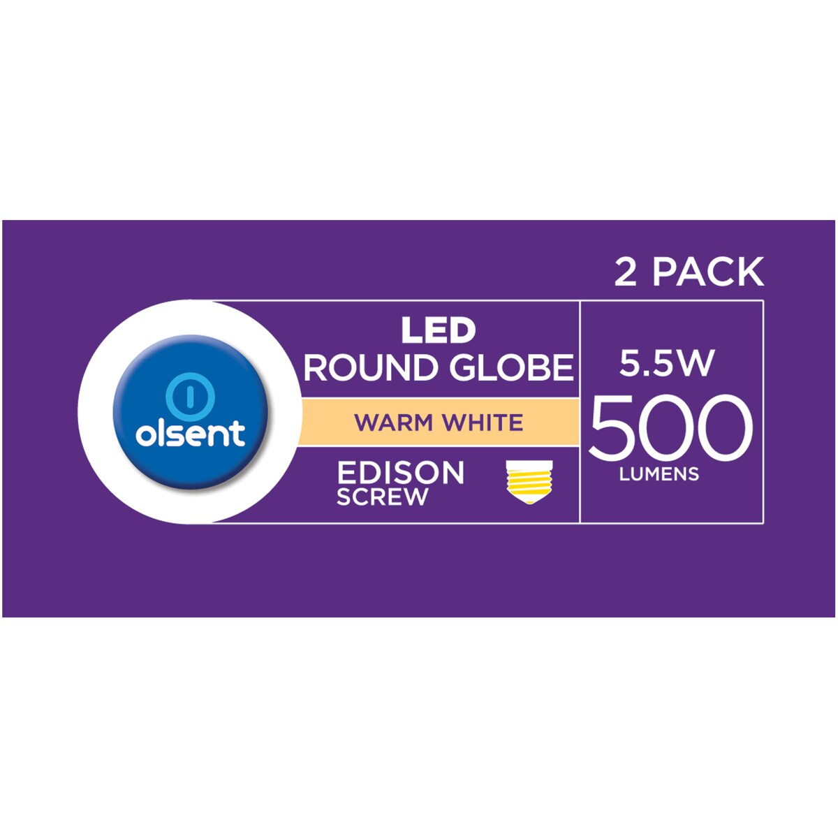 Olsent Led Round Es 5.5W 500Lm Ww Round Globe 5.5 Watt 2 pack