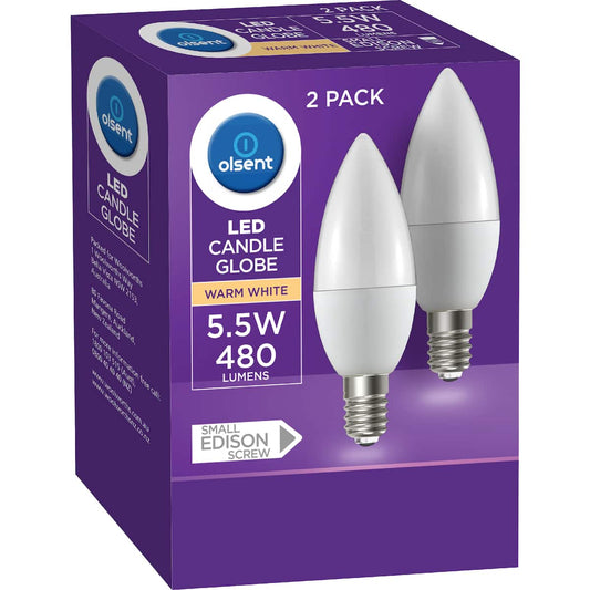 Olsent Led Candle Ses 5.5w 480lm Ww 2 Pack