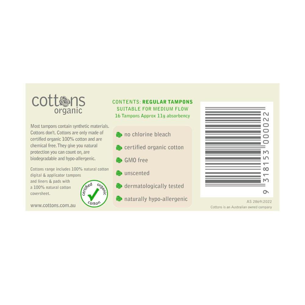Cottons Regular 100% Cotton Tampons - 16 pack
