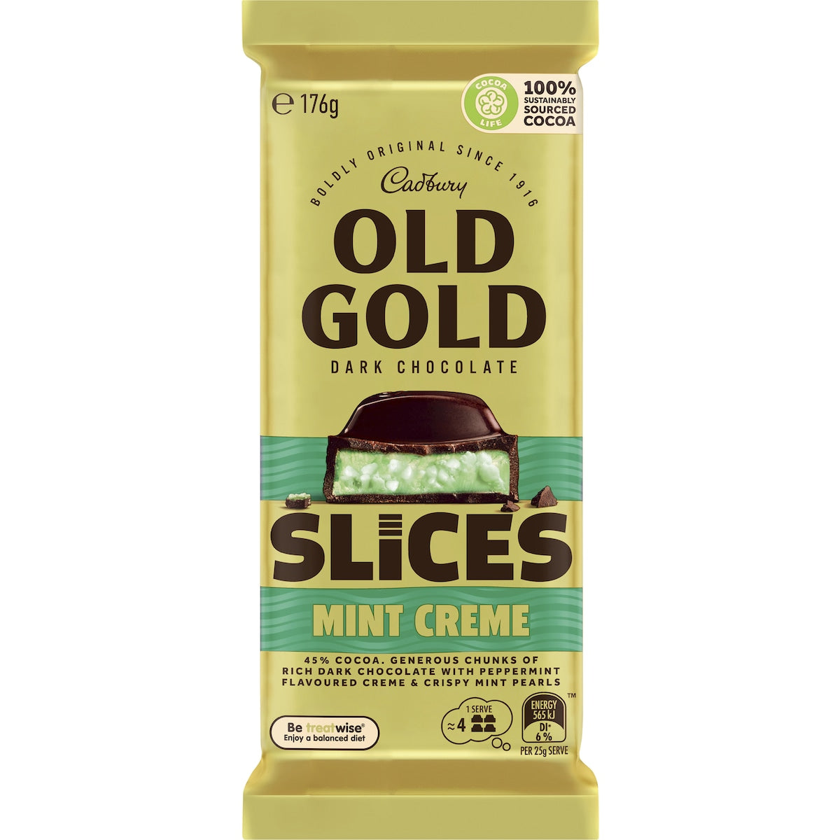 Cadbury Old Gold Slices Mint Crème Dark Chocolate Block 176g