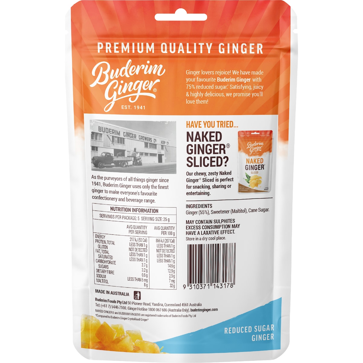 Buderim Ginger Reduced Sugar 125g