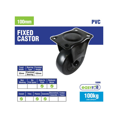 Easyroll Fixed Castor - 100mm - Black PVC