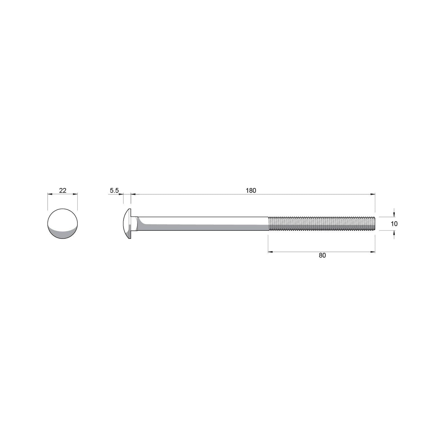 Zenith Hot Dip Galvanised Cup Head Bolts & Nuts - M10 x 180mm - 12 Pack