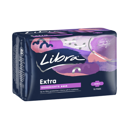 Libra Goodnights Extra Long With Wings Pads - 10 pack