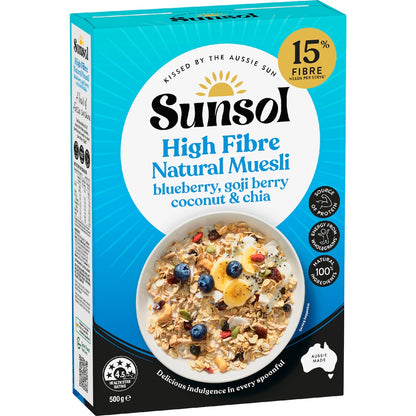 Sunsol Natural Muesli Blueberry Goji Berry Coconut & Chia 500g