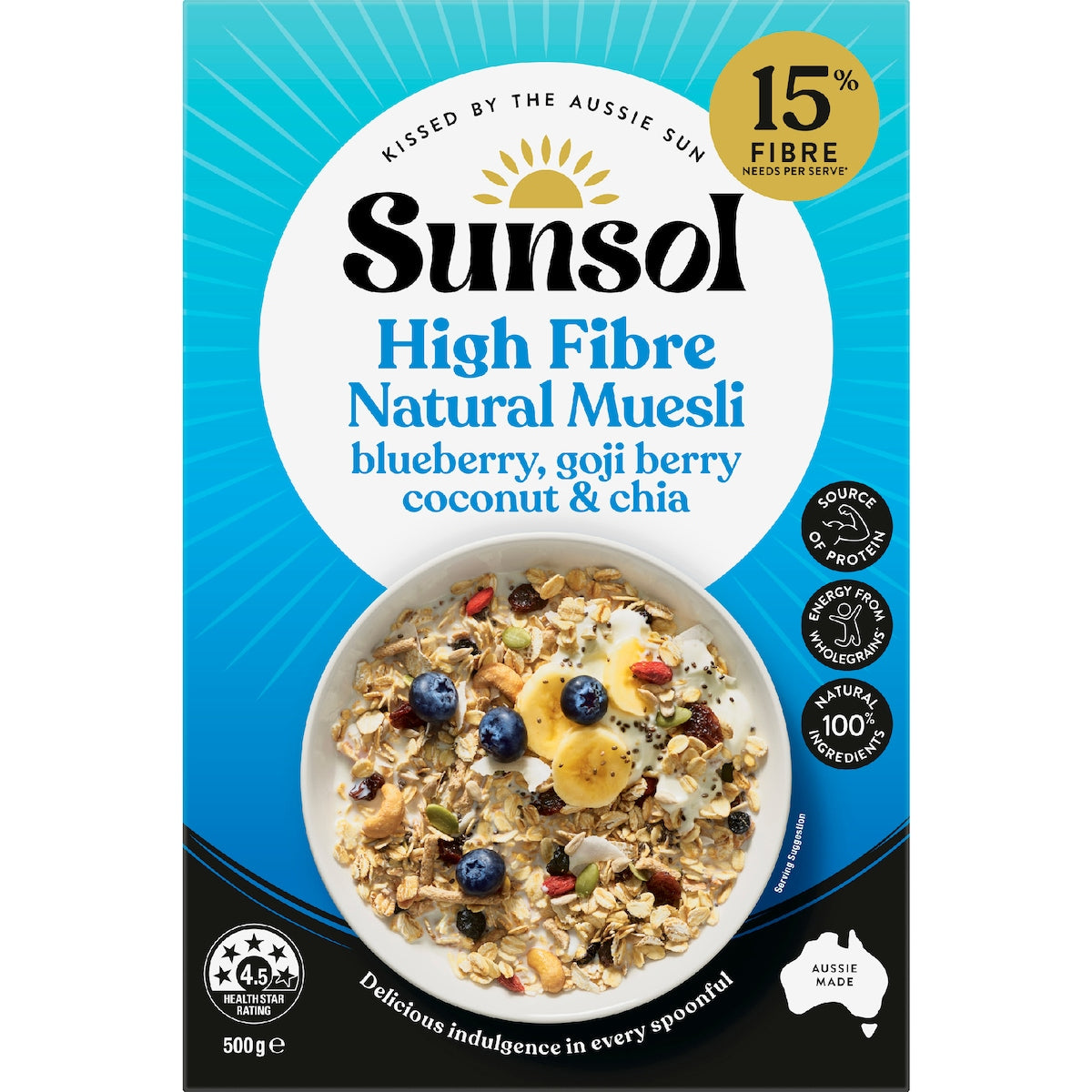 Sunsol Natural Muesli Blueberry Goji Berry Coconut & Chia 500g